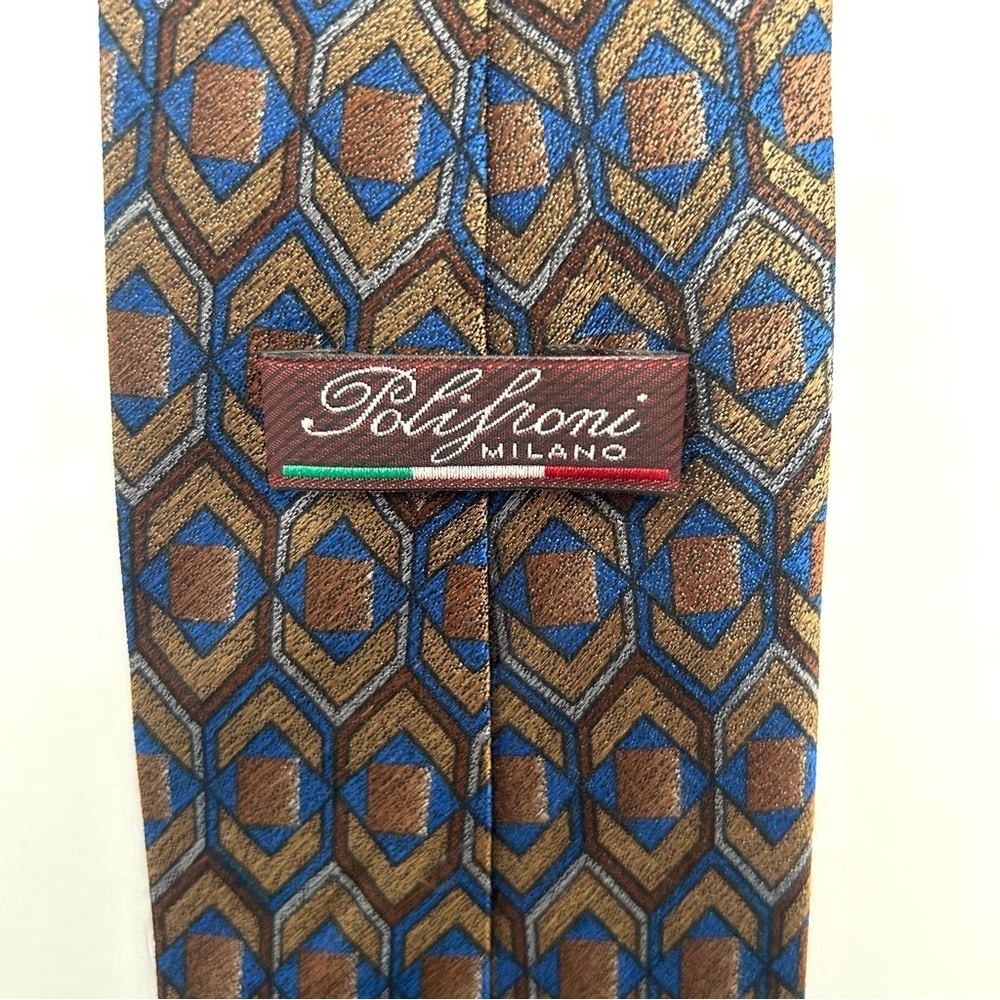 Polifroni Milano Brown Tan Blue 100% Silk Necktie Tie Italy Men's Size One Size - Picture 3 of 8
